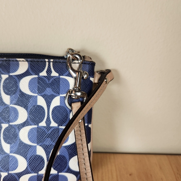 COACH Wristlet Blue Signature Zipper Close Logo Strap Wallet - Picture 8 of 9